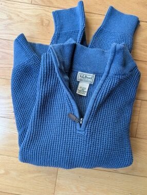 L.L. Bean Men's Slate Blue Waffle-Knit Half-Zip Sweater